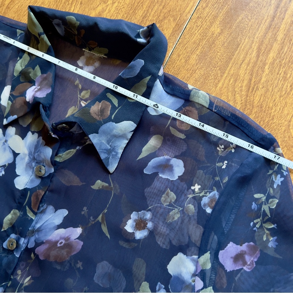 Vintage EnFocus Studio Navy Blue Floral Print Sheer Maxi Shirt Dress Set Size 6 - Picture 10 of 14